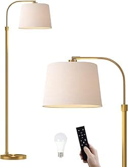 Oneach 62" Arc Floor Lamp for Living Rooms, Gold Tall Standing Lamps with Remote and Stepless Dimmable Bulb, Modern Reading Light for Bedrooms Corner Nursery Kid Office (Bulb Included)
