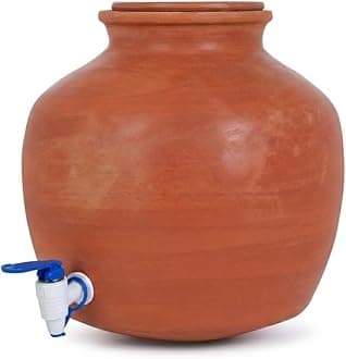 Terracotta Clay Water Pot 12 litres | Earthenware Pot for Storing Water with Lid | Mitti ka Matka 12 litres | Pani ka ghada | Matki with Tap & Lid