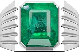 Exquisite Emerald Gemstone Ring Solid 925 Sterling Silver Ring Gift For Any Occasion May Bithstone Emerald Ring Handmade Statement Ring Men's Signet Ring (Rose Gold) Size T (10)
