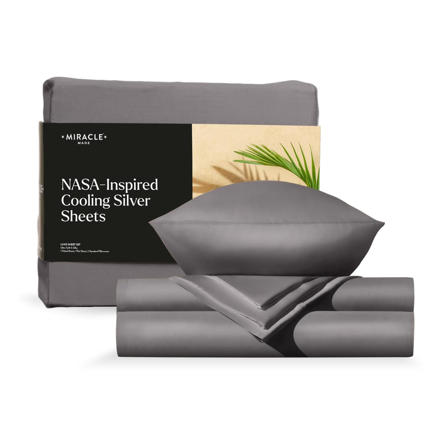 Miracle Made Extra Luxe Bed Sheets Set – Stone, King – 4 Piece Infused with Natural Silver, 500 Thread Count USA-Grown Cotton Sheets, Ultra-Breathable, Extra Soft Bedding Set