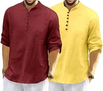 ROYALSCOUT Men's Cotton Polyester Blend Solid Regular Fit Full Sleeve Short Kurta | Ethnic, Lightweight Summer Kurta for Daily & Occasion Use