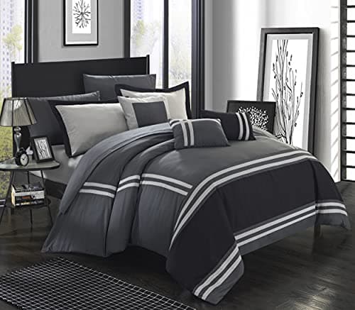 Chic Home Zarah 10 Piece Comforter Bedding With Sheet Set And Decorative Pillows Shams, Queen, Grey