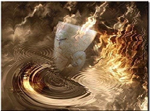 Wall Art High Quality Canvas Print - The Four Elements Water Earth Wind Fire - Ready To Hang - Best For Feng Shui Lovers and Art-Connoisseurs - Made in France