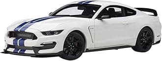 Shelby GT-350R Oxford White with Lightning Blue Stripes 1/18 Model Car by Autoart 72931