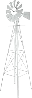 VINGLI 8FT Ornamental Windmill Backyard Garden Decoration Weather Vane, Heavy Duty Metal Wind Mill w/ 4 Legs Design,White