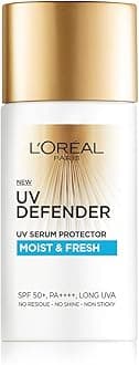 L’Oréal Paris Sunscreen, Non-Greasy, Hydrating Sunscreen With Hyaluronic Acid, UVA & UVB Protection, With SPF 50 PA+++, Moist & Fresh, UV Defender Serum Protector, 50 ml