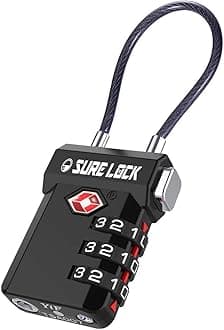 SURE LOCK TSA Compatible Travel Luggage Locks, Inspection Indicator, Easy Read Dials (BLACK 1 PACK)