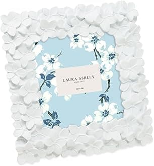 Laura Ashley Isaac Jacobs 4x4 White Flower Textured Hand-Crafted Resin Picture Frame w/Easel & Hook for Tabletop & Wall Display, Decorative Floral Design Home Décor, Photo Gallery, Art (4x4, White)