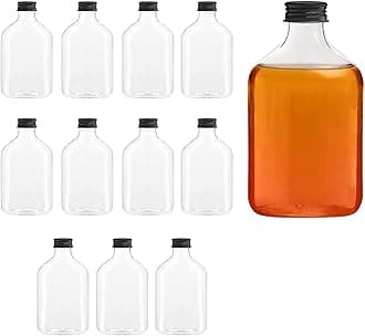 FUFU 12pcs Empty Glass Beverage Bottles (200ML, Black Lid) - For Juice, Milk, Coffee, Kombucha, Whiskey, Vodka & More