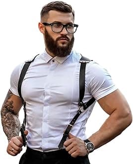 PU Leather Renaissance Suspenders,Vintage Men's Back Support Harness,Metal Hooks for Men,Steampunk,Handmade