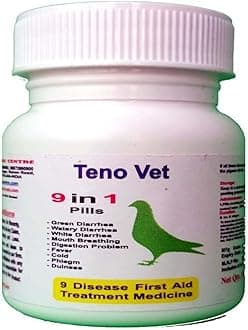 Pigeon 9 in 1 Pills Cover 8 Common Disease of Pigeon Tenovet 9in1 Pills Kabootar Medicine Pigeon Medicine by Dr PDX Global (100 Pill)