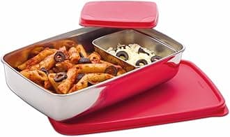 SignoraWare Compact Stainless Steel Big Lunch Box | Two Compartment Tiffin | Airtight & Leakproof | Useful for Travelling, Picnics & outdoors | Best for Office & School use (850ml + 150ml | Red)