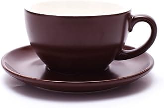 Latte Art Cup and Saucer Cappuccino & Americano, New Bone China, Mate for Coffee Shop and Barista (Matte Brown, 8.5 oz)