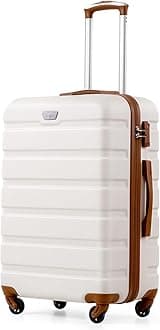 COOLIFE 28 Inch Large Suitcase for Checked Luggage, Business Trip, ABS+PC, Lightweight Hard Shell Luggage with 360°Rubber Spinner Wheels, YKK Zipper, Telescopic Handle, TSA Lock, White/Brown
