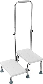 2 Step Stool with Handle for Elderly, Heavy Duty 2 Step Stool for Seniors Adults, Heavy Duty Foot Stool for Bedside, Kitchen, Car, Bathtub for Adults, Seniors and Handicap White