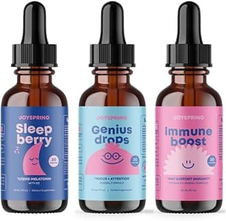 Immune Booster for Kids with Elderberry, Echinacea, Orange Peel & Grape Root, SleepBerry Melatonin for Kids with Elderberry Genius Drops Brain Supplement for Kids