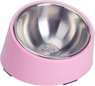 Super Design Mess Free 15° Slanted Bowl for Dogs and Cats, Tilted Angle Bulldog Bowl Pet Feeder, Non-Skid & Non-Spill, Easier to Reach Food S/0.5 Cup Holds 110g Light Pink