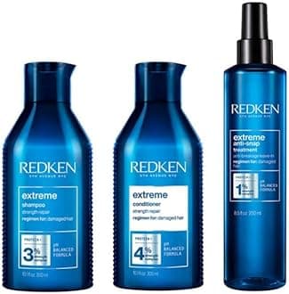 Redken Care Set with Shampoo 300 ml, Conditioner 300 ml & Anti-Snap Spray 250 ml for Brittle and Damaged Hair, Anti Hair Breakage, with Interlock Protein Network, Extreme