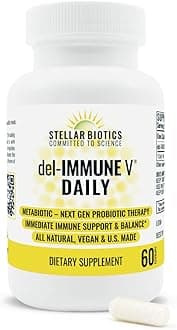 Del-Immune V Daily by Stellar Biotics, All-Natural Immune Support & Gut Health, Immediate Care, Metabiotic: NextGen Probiotic Therapy (60 Caps)