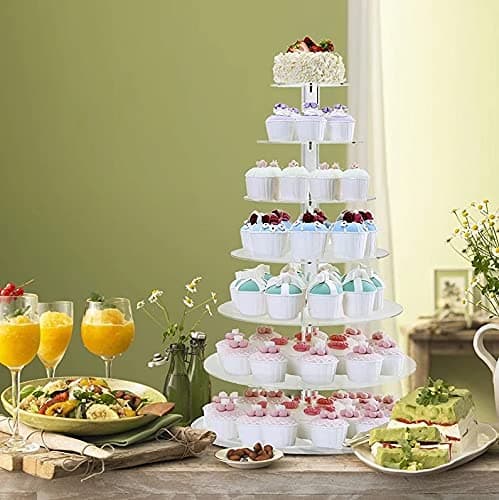 3/4/5/6 Tier Clear White Round Cup Cake Stand Acrylic Cupcake Stand Supplies Display Tower Wedding Birthday Party Decoration (6 Tiers)
