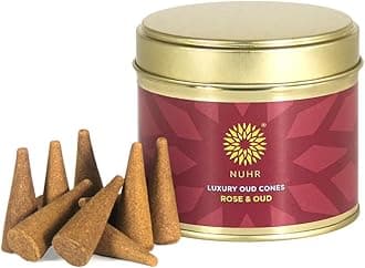 NUHR HOME Incense Cones Rose & Oud Luxury Oud / 20 Strong Scented Cones/Bakhoor alternative/Lasting Fragrance Aroma Natural Authentic Agarwood for Aromatherapy, Meditation & Stress Relief Refreshing