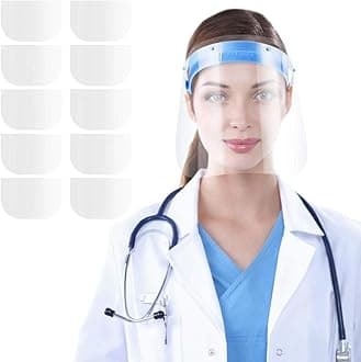 Annhua Dental Protective Face Shields, Disposable Adjustable Detachable Full Face Mask with 10 Plastic Protective Films - Lightweight Adjustable Hat Shield for Anti-Saliva|Windproof|Dustproof