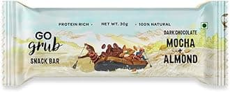 Go Grub - Dark Chocolate Snack Bar | Mocha Energy Bars with Whole Nuts, Real Almonds & Berries | No Preservatives & Vegetarian | Healthy Breakfast, Evening & Midnight Snack | Pack of 10