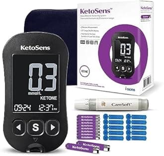 Blood Ketone Monitoring System Set: Single Meter + 60 Ketone Test Strips, 10 Lancets (30G), 1 Lancing Device, 2 Batteries, a Instructions for Use, 1 Logbook, 1 Carrying Case