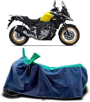 DUFFEL-Two Wheeler Bike Cover Compatible for Suzuki V-Strom 650xt Heat Protectio/UV-Rays/Birds Dropping/DustProof/Waterproof Indoor Outdoor and Parking Full Protection All Variants [Green Patta]