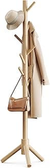 Pipishell Coat Rack Sturdy Wooden Coat Rack Stand, Adjustable Coat Tree, Free Standing Tree Hanger with 4 Sections & 8 Hooks, for Home/Bedroom/Office/Hallway/Entryway