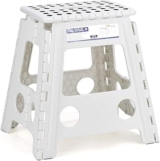 ACSTEP Foldable Stool, 16" Compact, 300-pound Capacity Non-Slip Folding Step Stool, Heavy Duty Adult Stool for Home or Travel Fishing Using-White