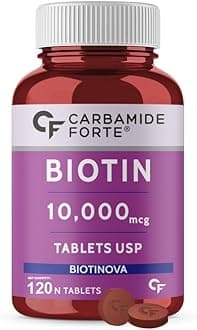 Biotin 10000mcg (High Potency) per Veg Tablet - Supports Hair Growth, Glowing Skin and Strong Nails - Biotinova (120 Tablets)