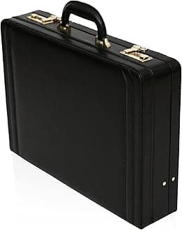 Briefcases - Medium Leather Executive Attache Case Briefcase - Luxury Suede Interior & Twin Combination Locks - Laptop Hand Luggage Pilot Case