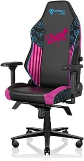 Titan Evo LoL Jinx Gaming Chair - Reclining - Ergonomic & Comfortable Computer Chair with 4D Armrests - Magnetic Head Pillow & 4-Way Lumbar Support - Regular - Pink/Black - Leatherette