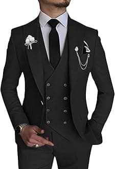 Men’s 2 Piece Suit, Slim Fit, Double Breasted Blazer and Pants for Wedding, Groom, Smoking Peak Tuxedo Lapels