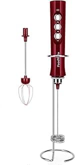 MF02 Rechargeable Milk Frother Handheld Foam Maker with Stainless Whisk for Cappuccino, Latte, Bulletproof Coffee, Keto Diet, Protein Powder, Matcha (Viva Red)