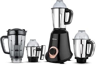 Bajaj Military Series Glamore 1000 W Mixer Grinder With 4 Jars (3 Stainless Steel Jars + 1 Fruit Filter Jar) | DuraCut Blades | Powerful Titan Motor | Unbeatable Toughness | 2 Yrs Warranty【Jet Black】