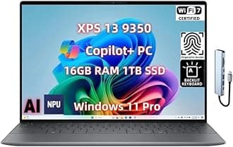 New XPS 13 9350 Business Laptop AI Copilot+ PC (13.4" FHD+120Hz InfinityEdge, Core Ultra 7 AI NPU, 16GB LPDDR5X RAM, 1TB SSD), Backlit KB, Light Weight & Ultra Thin, Wi-Fi 7, Win 11 Pro, w/USB-C Hub