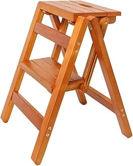 2-Step Wooden Step Stool for Adults - Lightweight, Portable, Anti-Slip, Brown - Ideal for Kitchen, Bathroom & Countertops
