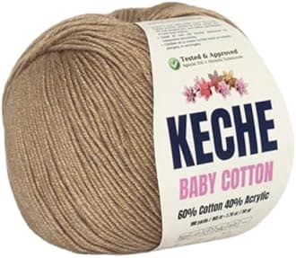 Keche Cotton Yarn, 60% Cotton 40% Acrylic Yarn, Soft Cotton Yarn for Crochet and Knitting, Amigurumi Yarn 1 Skein/Ball 1.76 Oz (50g) / 180 Yrds (165m) - Cappuccino
