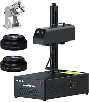 ComMarker B4 100W Max Fiber Laser Engraver with Rotary Axis,Support LightBurn Laser Engraving Machine with 2 Different Size Lens,Fiber Laser Marking Machine for Jewelry,Sliver,Tag,Tumblers,Brass