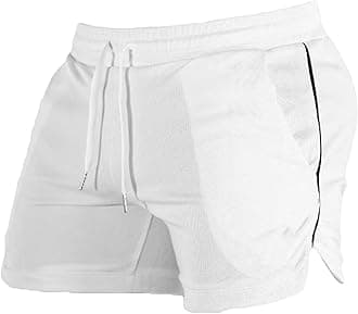 Maiyifu-GJ Men's Casual Bodybuilding Gym Shorts Workout Training Quick Dry Short Pants Lightweight Fitness Exercise Shorts (White,Large)