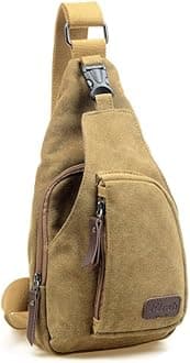 Canvas Casual Outdoor Sports Unbalance Backpack Crossbody Sling Bag Chest Bag for Men (S, Khaki)