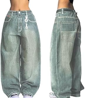 EMMIOL Women Boyfriends Hip Hop 90s Vintage Baggy Jeans Loose Denim Pants Mid-Low Waist Jeans