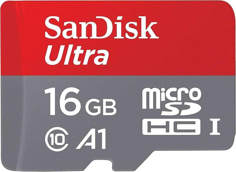 Ultra 16 GB microSDHC Memory Card + SD Adapter with A1 App Performance Up to 98 MB/s, Class 10, U1 , Red