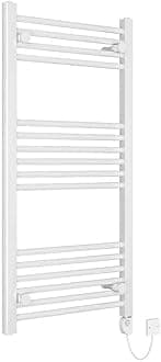 WarmeHaus 200W Electric Heated Towel Rail Thermostat 1000x500mm Thermostatic Heated Towel Rail Electric Ladder Radiator White Straight Towel Warmer