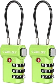 SURE LOCK TSA Approved Luggage Locks – 3-Digit Combination Cable Lock with Red Indicator, Large Dial & Easy-Press Button for Suitcases and Backpacks – Multi-Pack & Color Options