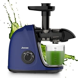 JocuuSlow Masticating Juicer with 2-Speed Modes - Cold Press Juicer Machine - Quiet Motor & Reverse Function - Easy to Clean Juicer Extractor - Juice Recipes for Fruits & Vegetables (Blue)