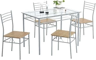 Karl home 5-Piece Dining Table Set with 1 Glass Dining Table and 4 Chairs, Modern Dining Table Set for Kitchen & Breakfast Dining Living Room, Space Saving Furniture (Glass)