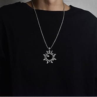 Natural Stone Necklace for Women, Genuine Crystal with Stainless Steel Chain for Men, Boho Sun Pendant Healing Spiritual Jewelry